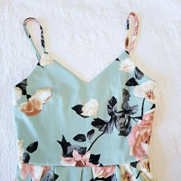 Monteau Women's Mini Dress Size Small Blue Green Floral Fit & Flare Sleeveless - Picture 3 of 12